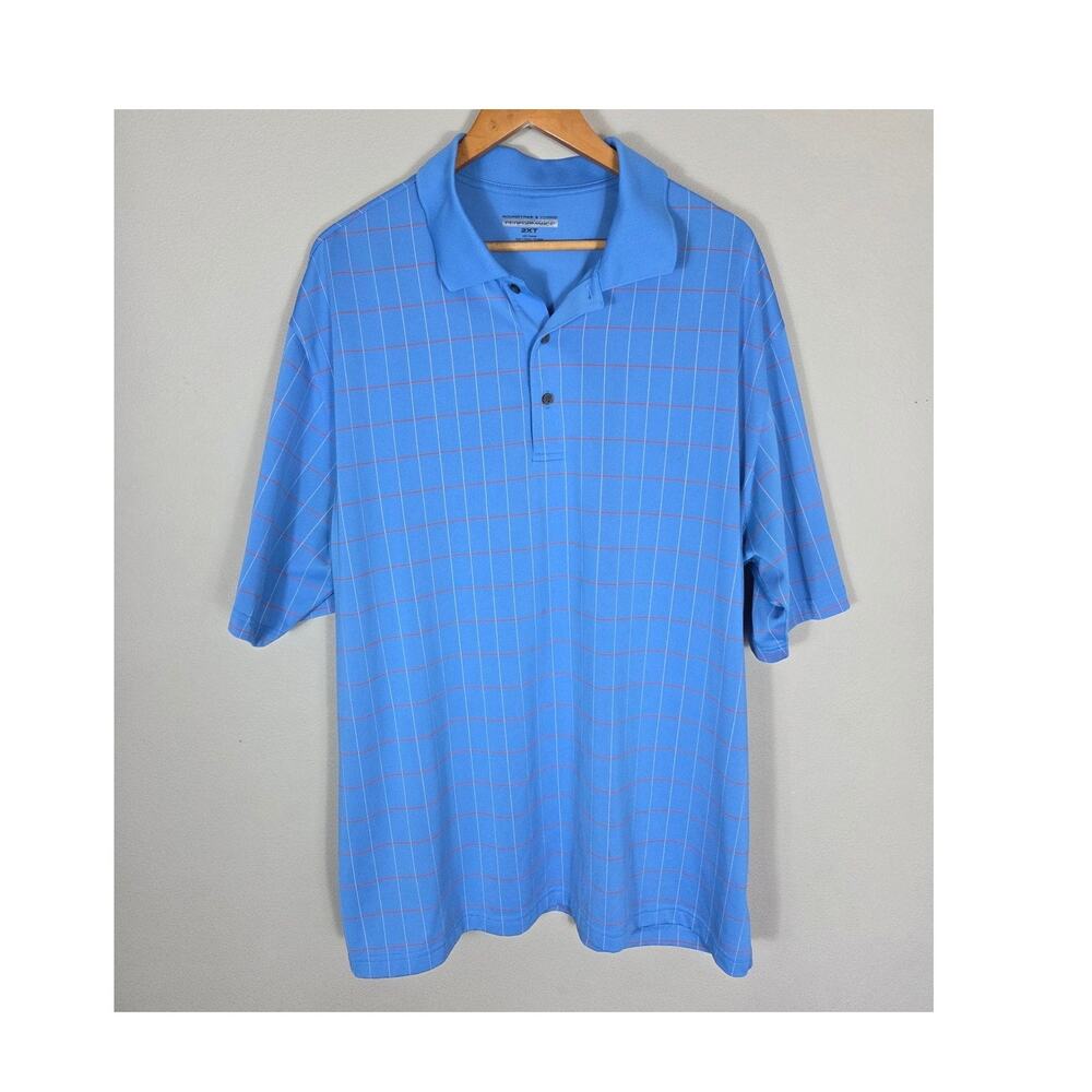 Roundtree & Yorke Men's Performance Blue Orange & White Polo Shirt Size 2XT